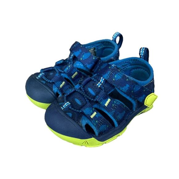Unisex Toddler Keen Washable Sandals Newport H2 Blue Green Fish Pattern Size 5 - Picture 1 of 7